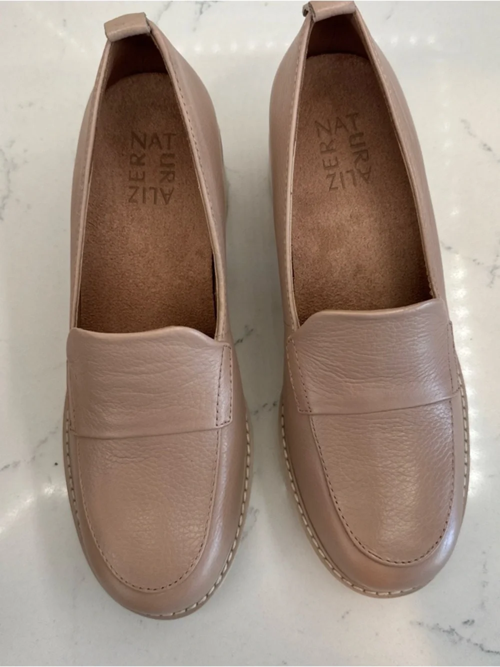 Womens Naturalizer Darry Vintage Mauve Nude Leather Platform Penny Loafers